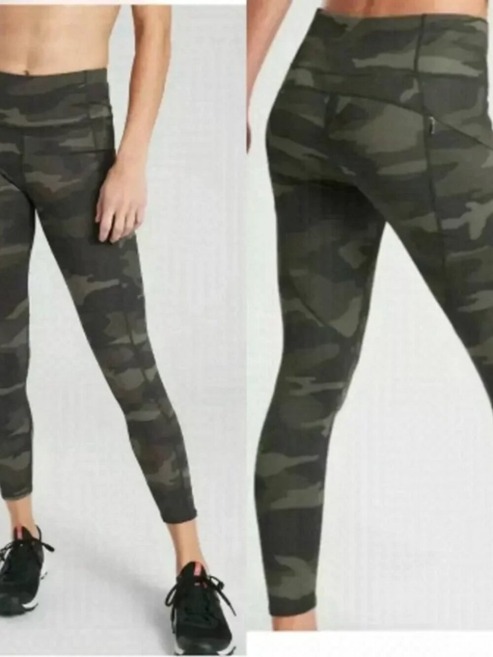 Athleta Camo Contender 7/8 Tight Legging Pants Side Zipper Pockets - Size Small